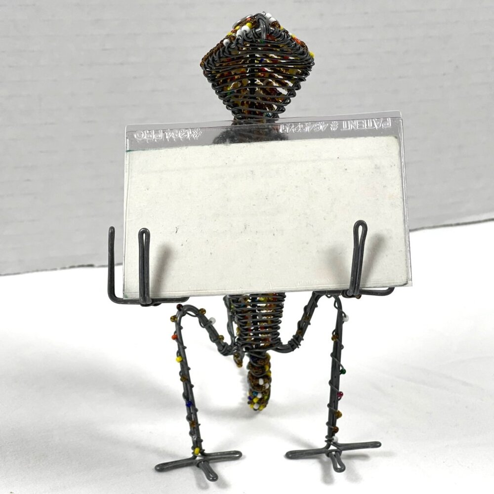 Handmade South Africa Lizard Chameleon Wire Bead Card Pen Pencil Holder Vintage - Picture 5 of 11